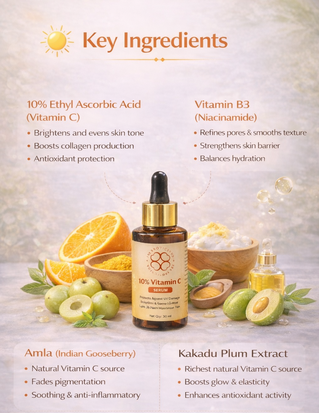 Vitamin C Serum lightweight yellow formula — fast-absorbing, no sticky finish